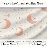 Soft Pink Crescent Moon and Stars Minimal Seamless Pattern Digital Print Fabric by the Metre UK Sewing Quilting Textile