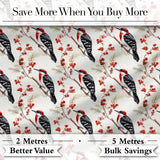 Realistic Red Headed Woodpecker on Berry Branch Seamless Pattern Digital Print Fabric by the Metre UK Sewing Quilting Textile
