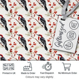 Realistic Red Headed Woodpecker on Berry Branch Seamless Pattern Digital Print Fabric by the Metre UK Sewing Quilting Textile