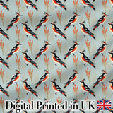 Stylized Woodpecker Birds with Foliage Seamless Pattern Digital Print Fabric by the Metre UK Sewing Quilting Textile