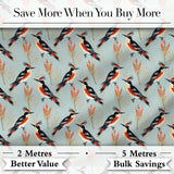 Stylized Woodpecker Birds with Foliage Seamless Pattern Digital Print Fabric by the Metre UK Sewing Quilting Textile