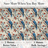 Classic Blue Bird with Red Flowers Vintage Seamless Pattern Digital Print Fabric by the Metre UK Sewing Quilting Textile