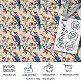 Classic Blue Bird with Red Flowers Vintage Seamless Pattern Digital Print Fabric by the Metre UK Sewing Quilting Textile