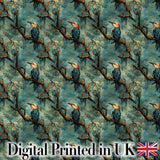 Painterly Blue and Orange Birds on Branch Seamless Pattern Digital Print Fabric by the Metre UK Sewing Quilting Textile