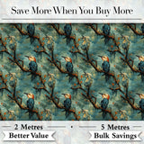 Painterly Blue and Orange Birds on Branch Seamless Pattern Digital Print Fabric by the Metre UK Sewing Quilting Textile