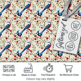 Elegant Blue and Red Birds with Floral Branch Seamless Pattern Digital Print Fabric by the Metre UK Sewing Quilting Textile