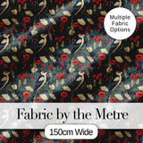 Vintage Woodpecker Birds with Floral Garden Seamless Pattern Digital Print Fabric by the Metre UK Sewing Quilting Textile