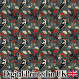 Vintage Woodpecker Birds with Floral Garden Seamless Pattern Digital Print Fabric by the Metre UK Sewing Quilting Textile