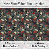 Vintage Woodpecker Birds with Floral Garden Seamless Pattern Digital Print Fabric by the Metre UK Sewing Quilting Textile
