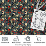 Vintage Woodpecker Birds with Floral Garden Seamless Pattern Digital Print Fabric by the Metre UK Sewing Quilting Textile