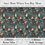 Vintage Style Woodpecker Birds with Blossoms and Berries Seamless Pattern Digital Print Fabric by the Metre UK Sewing Quilting Textile