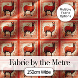Vintage Red Llama Stamp Style Illustration Seamless Pattern Digital Print Fabric by the Metre UK Sewing Quilting Textile