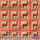 Vintage Red Llama Stamp Style Illustration Seamless Pattern Digital Print Fabric by the Metre UK Sewing Quilting Textile