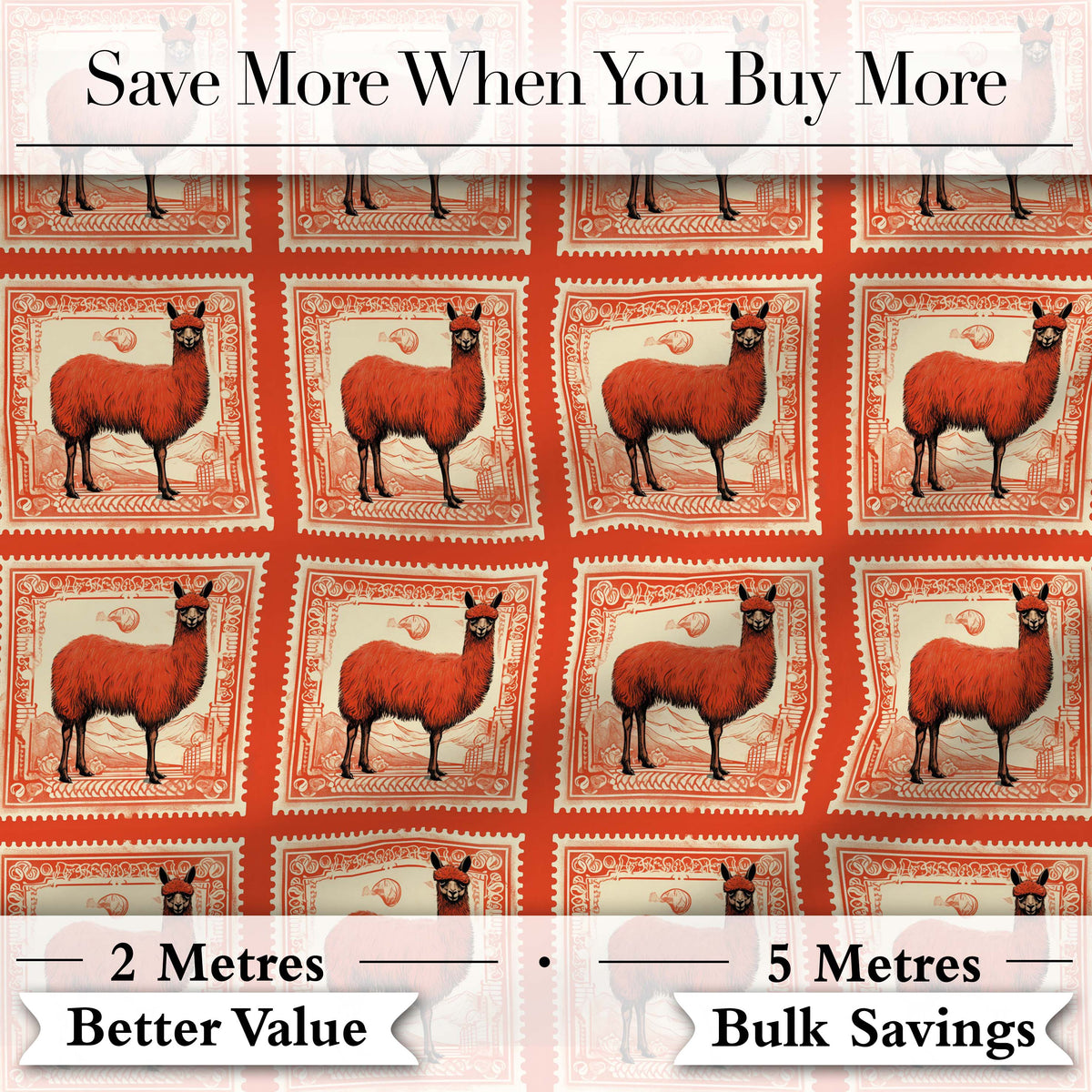 Vintage Red Llama Stamp Style Illustration Seamless Pattern Digital Print Fabric by the Metre UK Sewing Quilting Textile