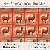 Vintage Red Llama Stamp Style Illustration Seamless Pattern Digital Print Fabric by the Metre UK Sewing Quilting Textile