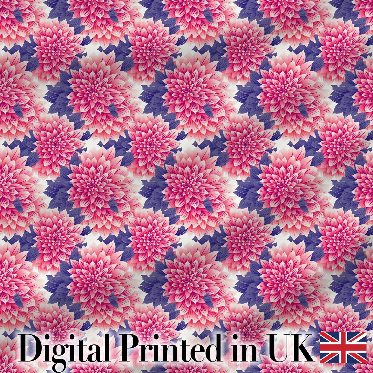 Pink Dahlia Floral Bloom with Soft Purple Leaves Seamless Pattern Digital Print Fabric by the Metre UK Sewing Quilting Textile