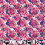 Pink Dahlia Floral Bloom with Soft Purple Leaves Seamless Pattern Digital Print Fabric by the Metre UK Sewing Quilting Textile
