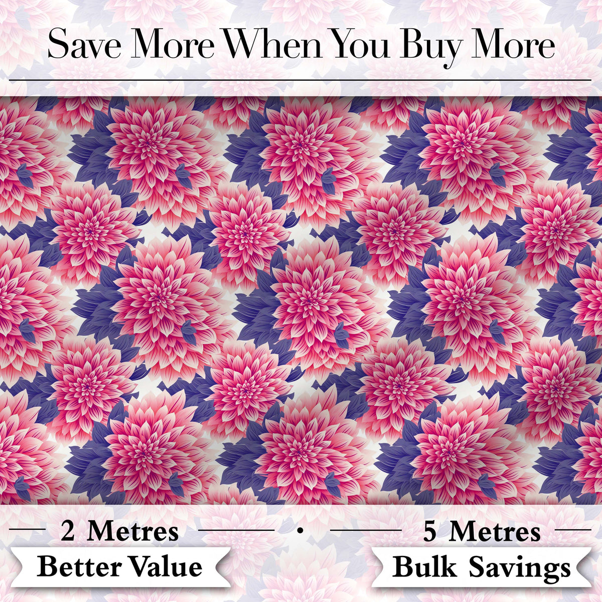 Pink Dahlia Floral Bloom with Soft Purple Leaves Seamless Pattern Digital Print Fabric by the Metre UK Sewing Quilting Textile