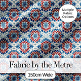 Blue and Red Floral Mandala Tile Seamless Pattern Digital Print Fabric by the Metre UK Sewing Quilting Textile