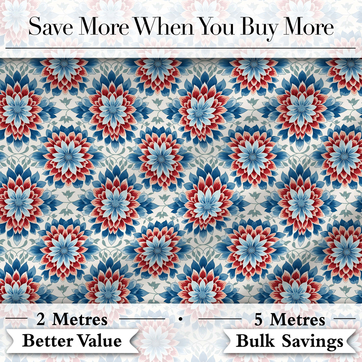Blue and Red Floral Mandala Tile Seamless Pattern Digital Print Fabric by the Metre UK Sewing Quilting Textile