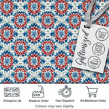 Blue and Red Floral Mandala Tile Seamless Pattern Digital Print Fabric by the Metre UK Sewing Quilting Textile
