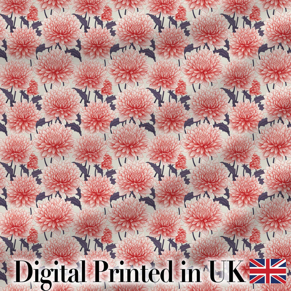 Soft Coral Dahlia Flower Garden Seamless Pattern Digital Print Fabric by the Metre UK Sewing Quilting Textile