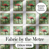 Vintage Flamingo Postage Stamp Style Seamless Pattern Digital Print Fabric by the Metre UK Sewing Quilting Textile