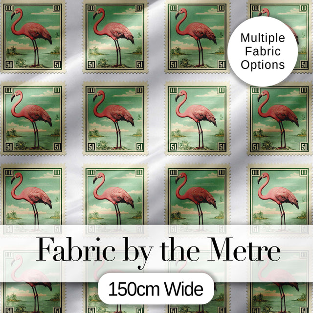Vintage Flamingo Postage Stamp Style Seamless Pattern Digital Print Fabric by the Metre UK Sewing Quilting Textile