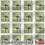 Vintage Flamingo Postage Stamp Style Seamless Pattern Digital Print Fabric by the Metre UK Sewing Quilting Textile