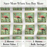 Vintage Flamingo Postage Stamp Style Seamless Pattern Digital Print Fabric by the Metre UK Sewing Quilting Textile