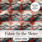 Elegant Flamingo Lake with Cherry Blossom and Mountain Scene Seamless Pattern Digital Print Fabric by the Metre UK Sewing Quilting Textile
