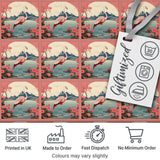 Elegant Flamingo Lake with Cherry Blossom and Mountain Scene Seamless Pattern Digital Print Fabric by the Metre UK Sewing Quilting Textile