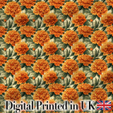 Orange Marigold Flower Garden Seamless Pattern Digital Print Fabric by the Metre UK Sewing Quilting Textile