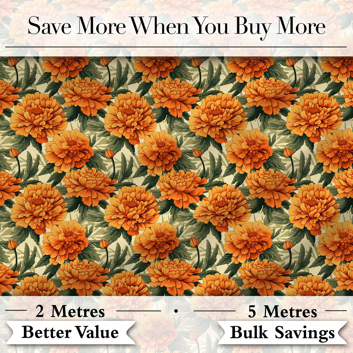 Orange Marigold Flower Garden Seamless Pattern Digital Print Fabric by the Metre UK Sewing Quilting Textile