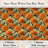 Orange Marigold Flower Garden Seamless Pattern Digital Print Fabric by the Metre UK Sewing Quilting Textile