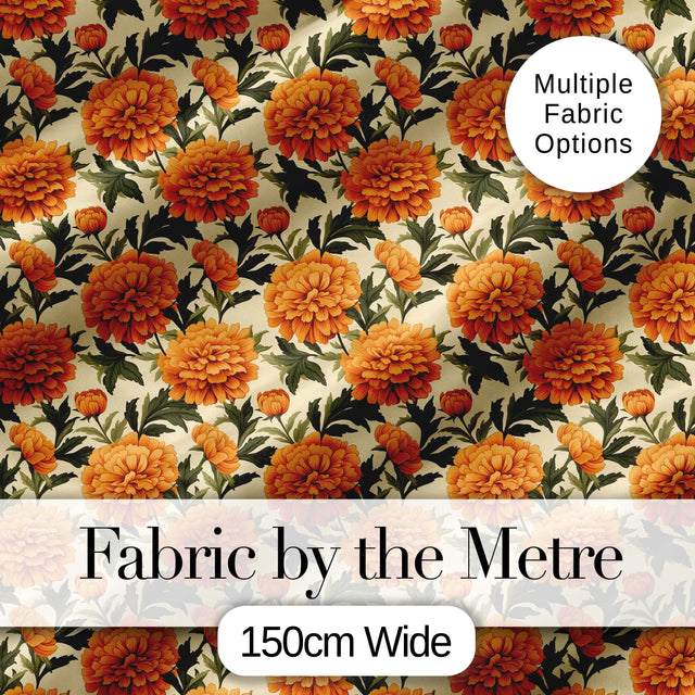 Orange Marigold Floral Garden Seamless Pattern Digital Print Fabric by the Metre UK Sewing Quilting Textile