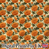 Orange Marigold Floral Garden Seamless Pattern Digital Print Fabric by the Metre UK Sewing Quilting Textile
