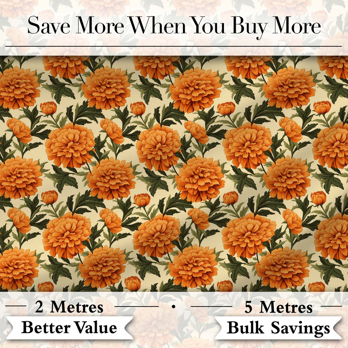 Orange Marigold Floral Garden Seamless Pattern Digital Print Fabric by the Metre UK Sewing Quilting Textile