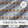Blue and Yellow Folk Art Floral Tile Seamless Pattern Digital Print Fabric by the Metre UK Sewing Quilting Textile
