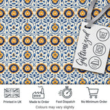 Blue and Yellow Folk Art Floral Tile Seamless Pattern Digital Print Fabric by the Metre UK Sewing Quilting Textile