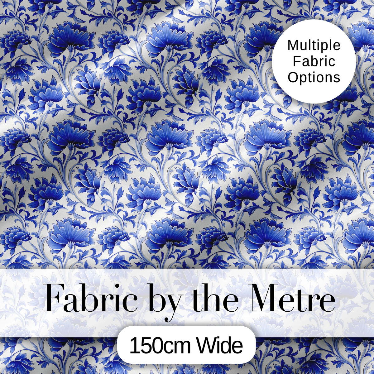 Elegant Blue Vintage Floral Vine Seamless Pattern Digital Print Fabric by the Metre UK Sewing Quilting Textile
