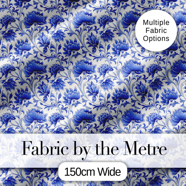 Elegant Blue Vintage Floral Vine Seamless Pattern Digital Print Fabric by the Metre UK Sewing Quilting Textile