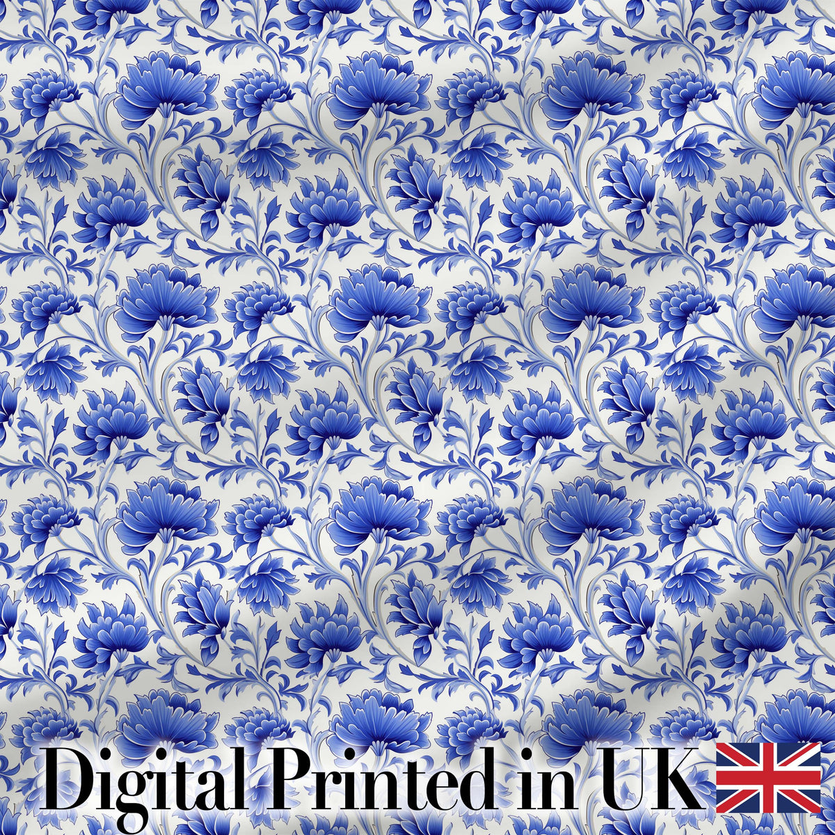 Elegant Blue Vintage Floral Vine Seamless Pattern Digital Print Fabric by the Metre UK Sewing Quilting Textile