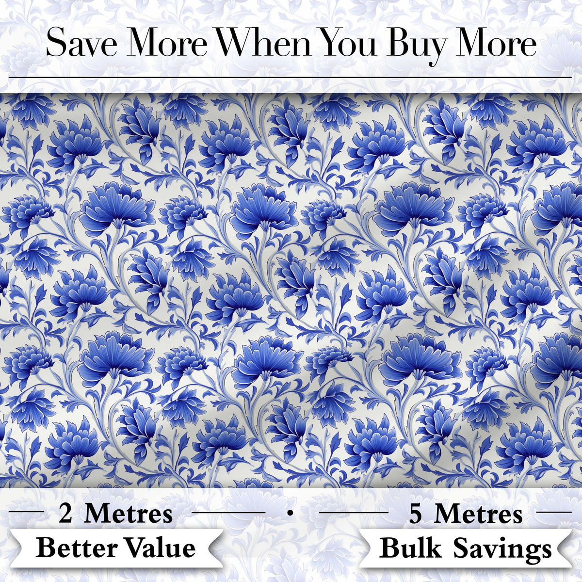 Elegant Blue Vintage Floral Vine Seamless Pattern Digital Print Fabric by the Metre UK Sewing Quilting Textile