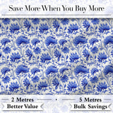 Elegant Blue Vintage Floral Vine Seamless Pattern Digital Print Fabric by the Metre UK Sewing Quilting Textile