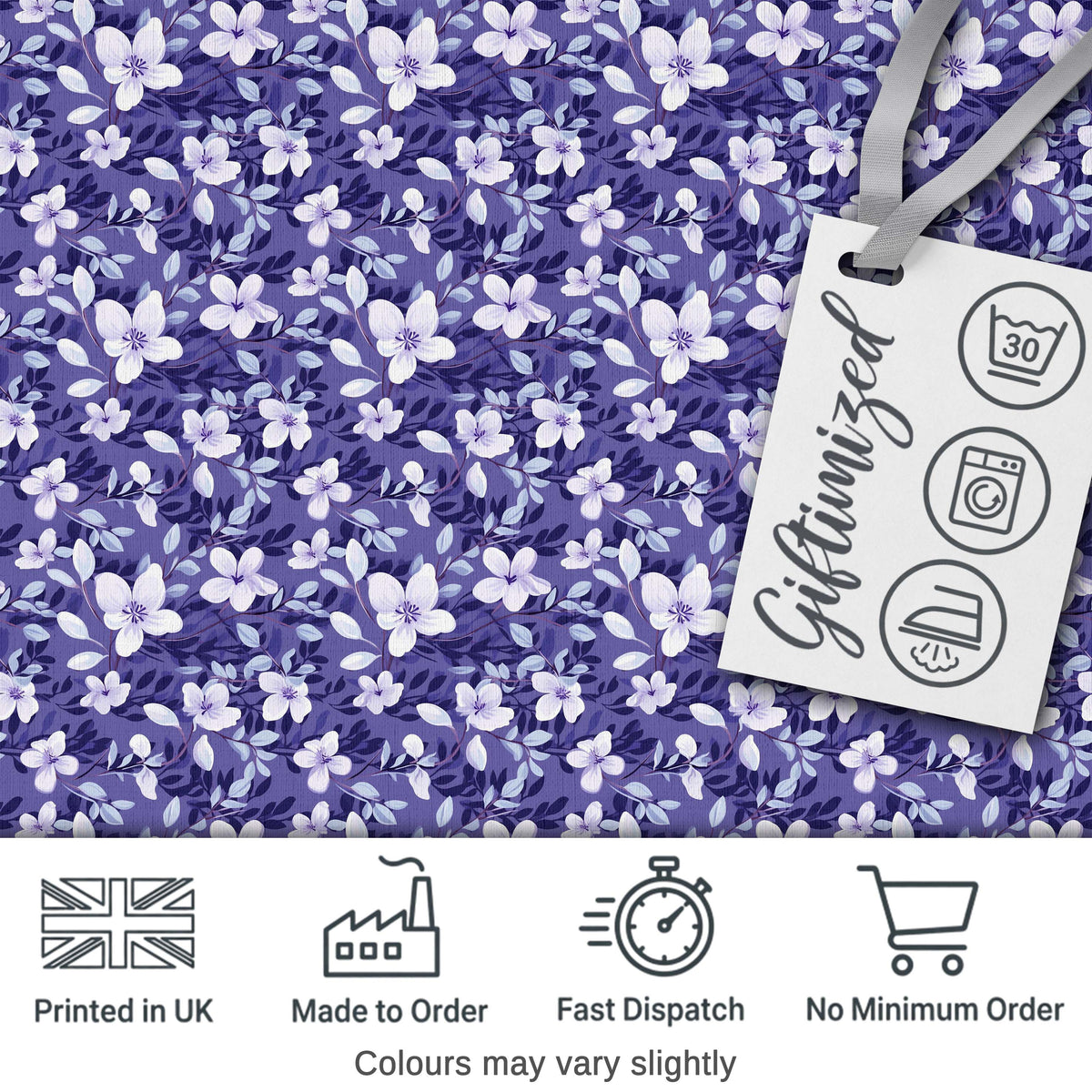 Purple Blossom Floral Garden Seamless Pattern Digital Print Fabric by the Metre UK Sewing Quilting Textile