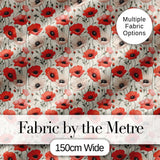 Soft Red and Cream Poppy Meadow Seamless Pattern Digital Print Fabric by the Metre UK Sewing Quilting Textile