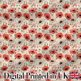 Soft Red and Cream Poppy Meadow Seamless Pattern Digital Print Fabric by the Metre UK Sewing Quilting Textile