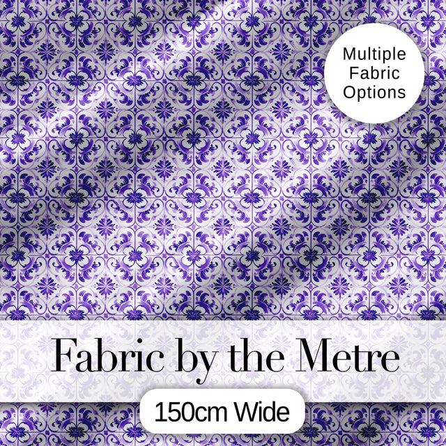 Purple Ornamental Tile Floral Seamless Pattern Digital Print Fabric by the Metre UK Sewing Quilting Textile