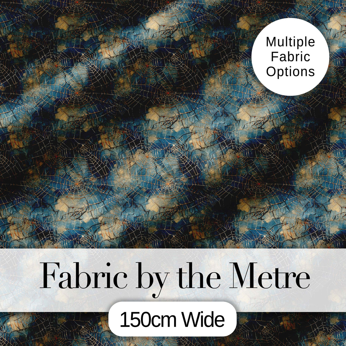 Blue Abstract Spider Web Texture Seamless Pattern Digital Print Fabric by the Metre UK Sewing Quilting Textile